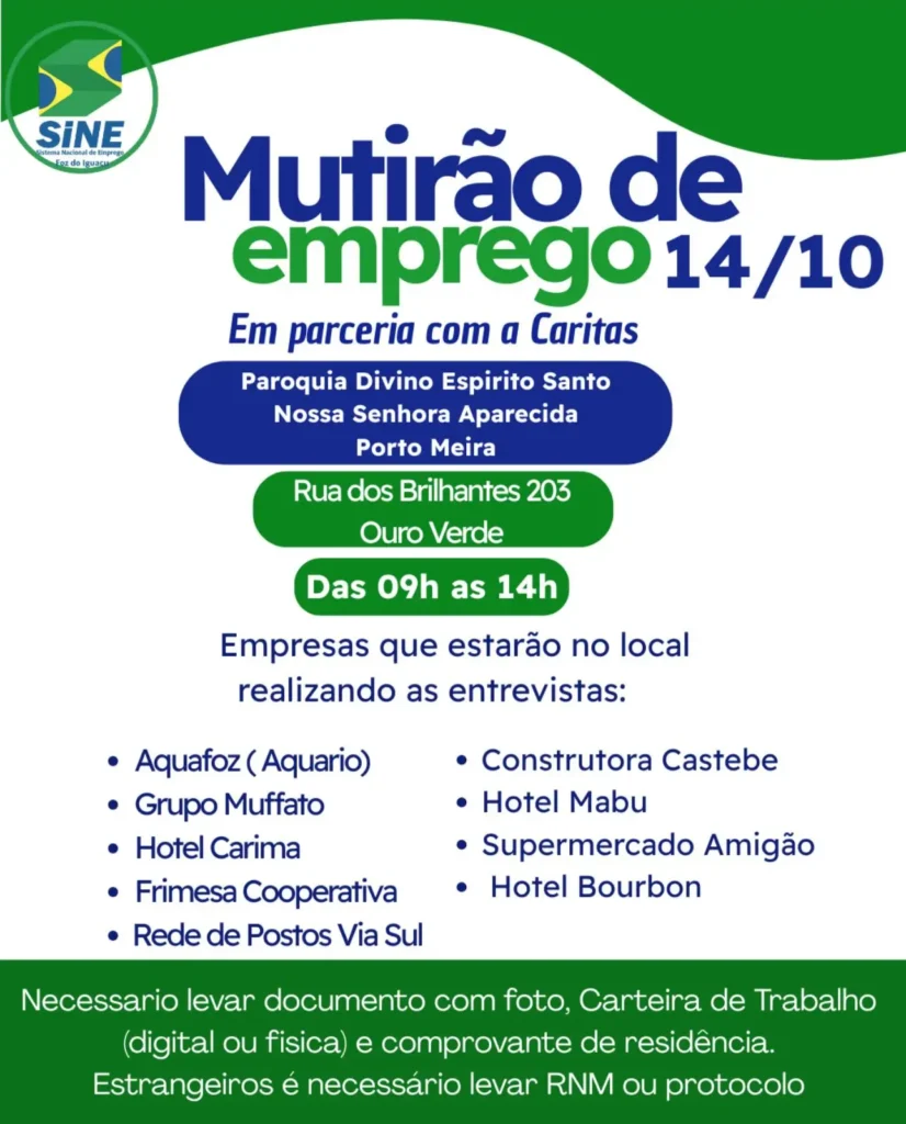 Mutirão de empregos Porto Meira Foz do Iguaçu