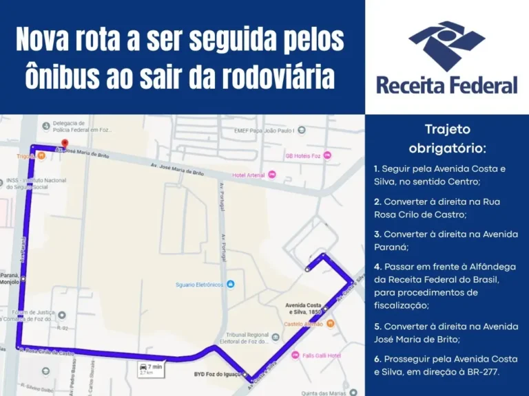 Ônibus de Foz do Iguaçu devem seguir trajeto obrigatório definido pela Receita Federal